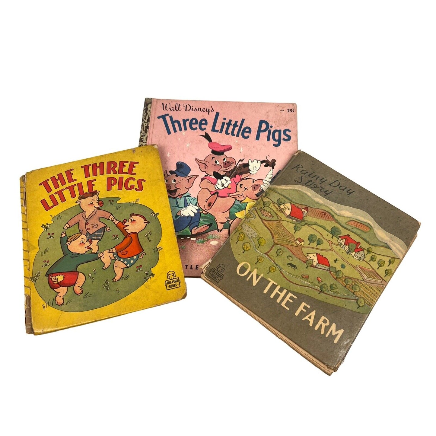 Lot of 3 1940s Vintage Children's Books, On the Farm, Three Little Pigs