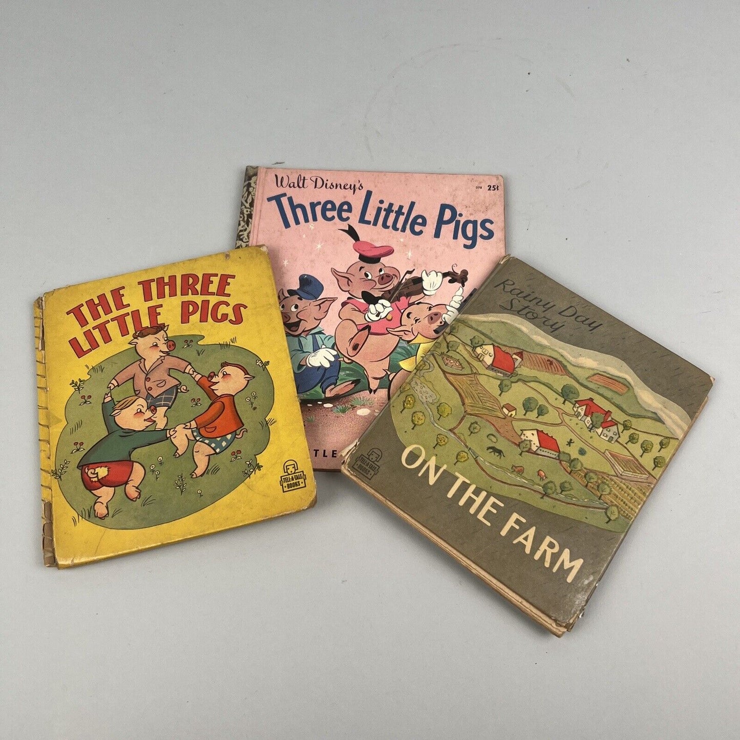 Lot of 3 1940s Vintage Children's Books, On the Farm, Three Little Pigs