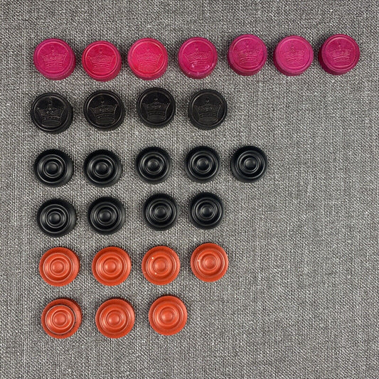 Vintage Wooden Checkers 40 Pieces black red Pink