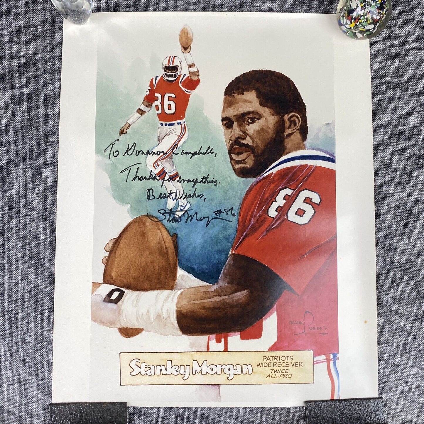 Stanley Morgan New England Patriots Poster 20"x16" SIGNED to Governor Campbell