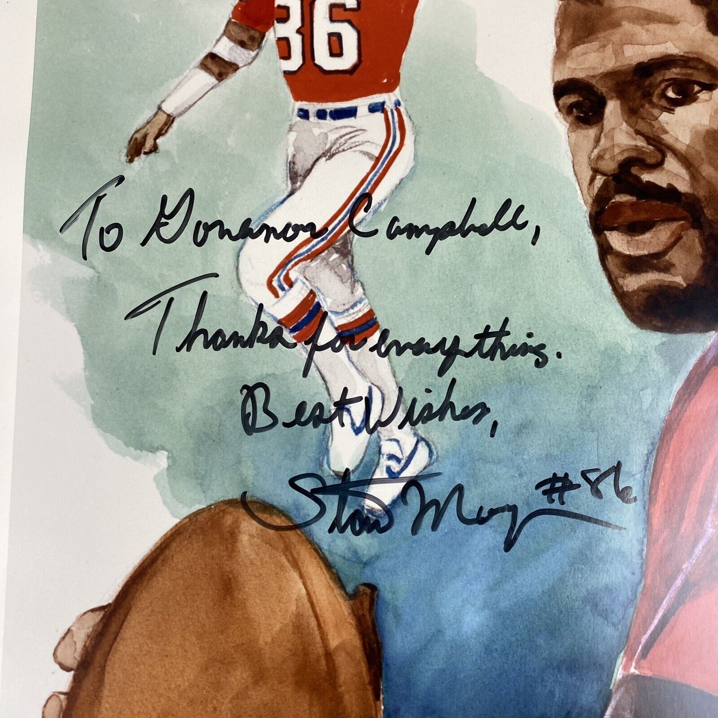 Stanley Morgan New England Patriots Poster 20"x16" SIGNED to Governor Campbell