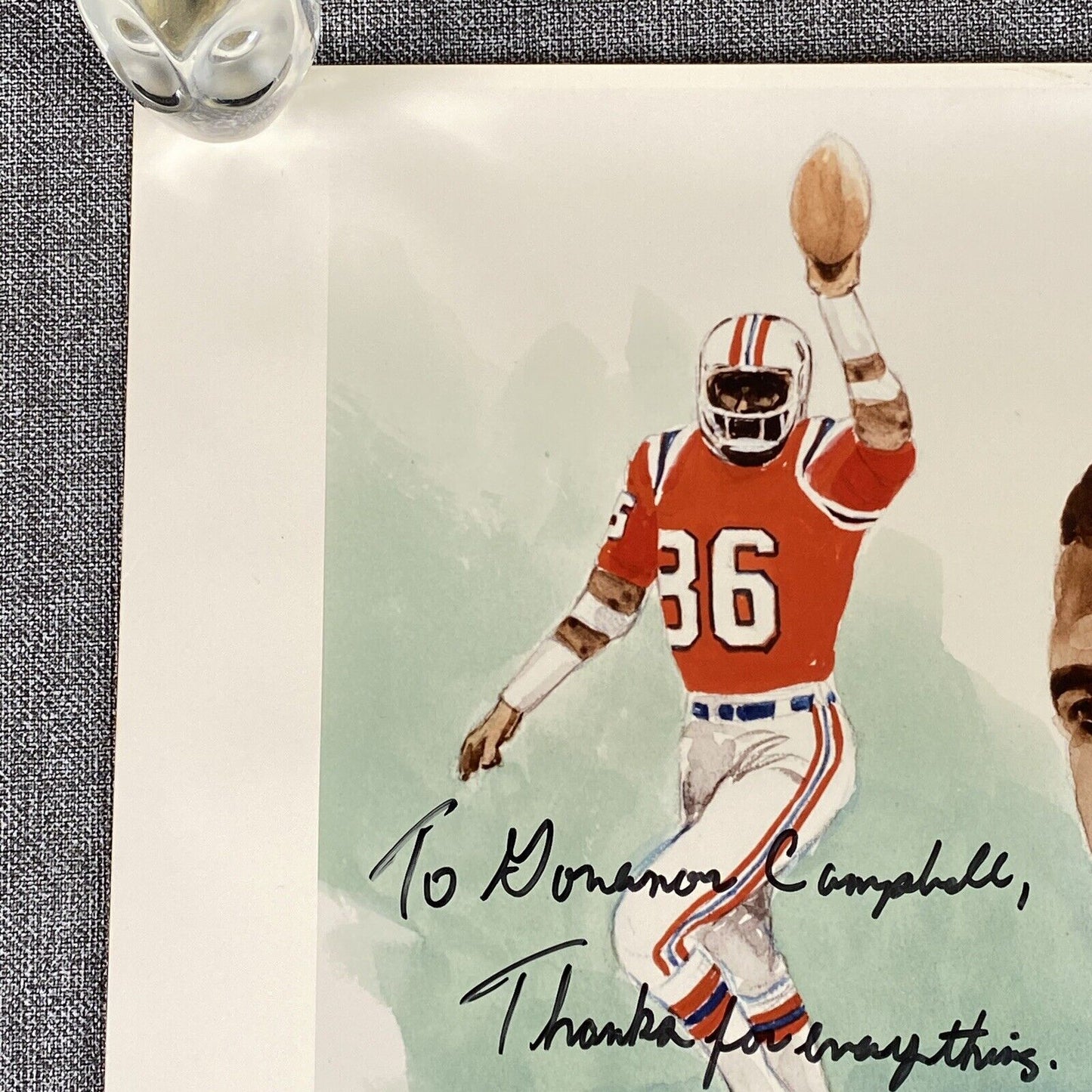 Stanley Morgan New England Patriots Poster 20"x16" SIGNED to Governor Campbell