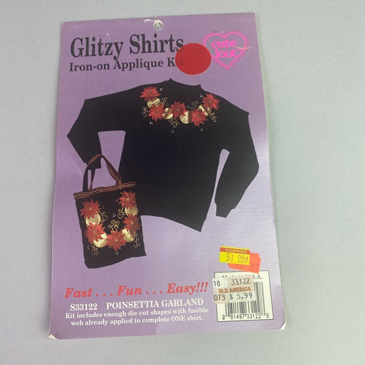 Vintage Glitzy Shirts Iron On Applique Kit, Poinsettia Garland (S33122)