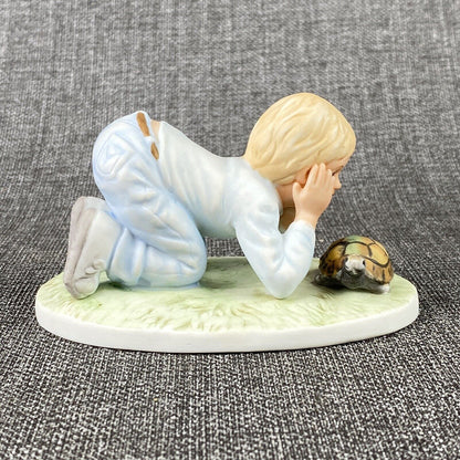 Vintage 1983 Frances Hook Finish Line Boy with Turtle Porcelain Figurine Limited