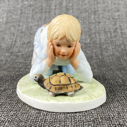 Vintage 1983 Frances Hook Finish Line Boy with Turtle Porcelain Figurine Limited