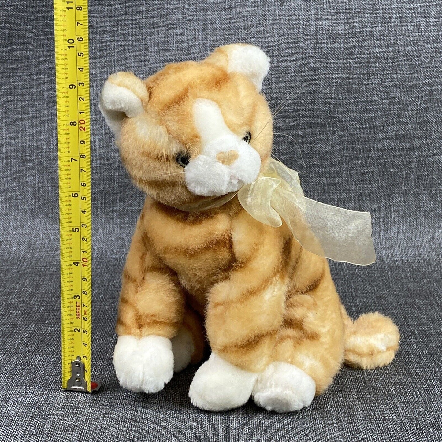 Vintage Kellytoy Cat Plush Animal Realistic Stripped Sitting 10 Inch