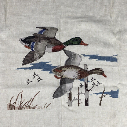 Vintage Large Finished Needlepoint Cross Stitch Mallard Duck 33" x 26"