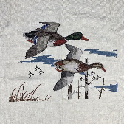 Vintage Large Finished Needlepoint Cross Stitch Mallard Duck 33" x 26"