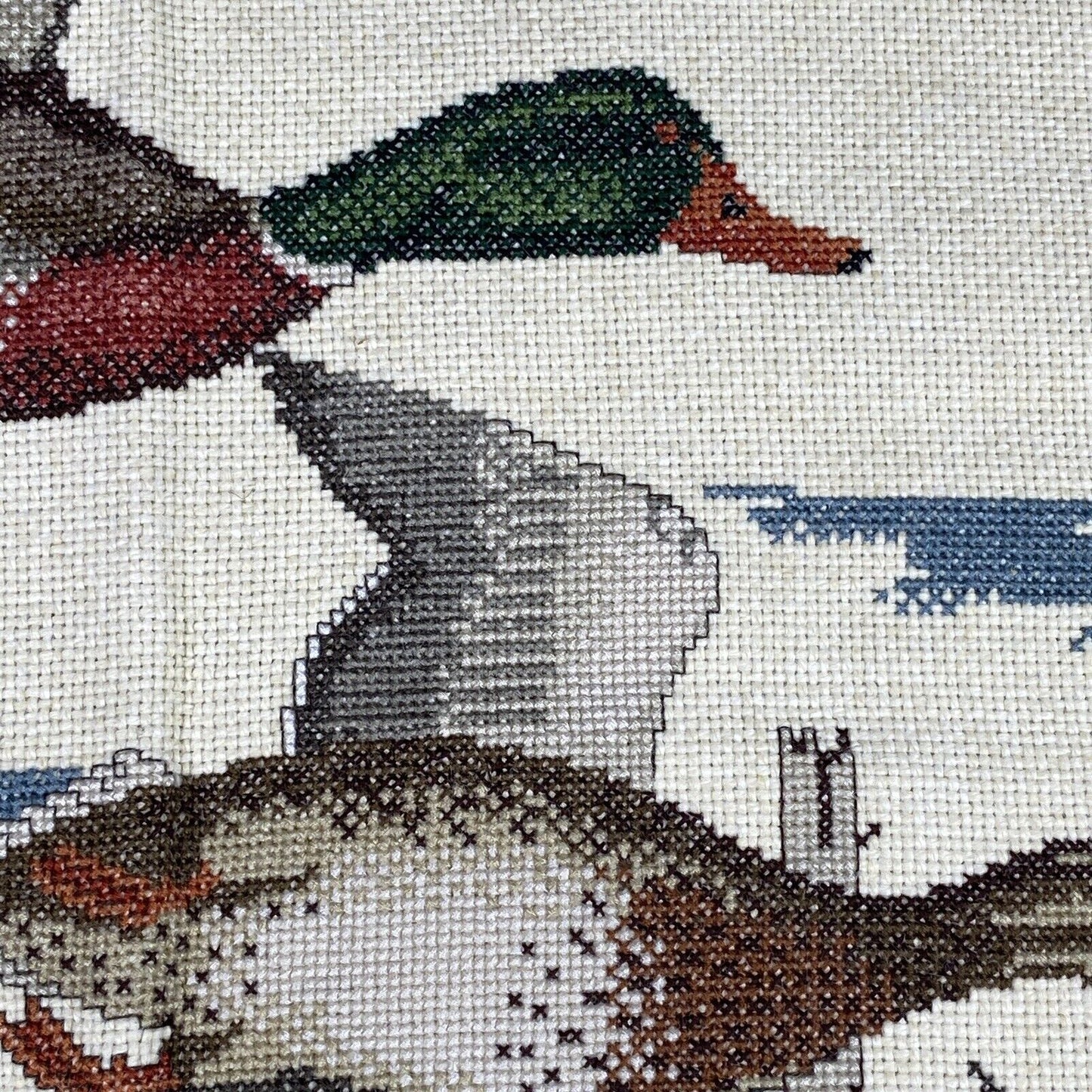 Vintage Large Finished Needlepoint Cross Stitch Mallard Duck 33" x 26"