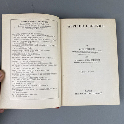 Applied Eugenics by P. Popenoe and R. H. Johnson Revised Edition 1933, 7th print