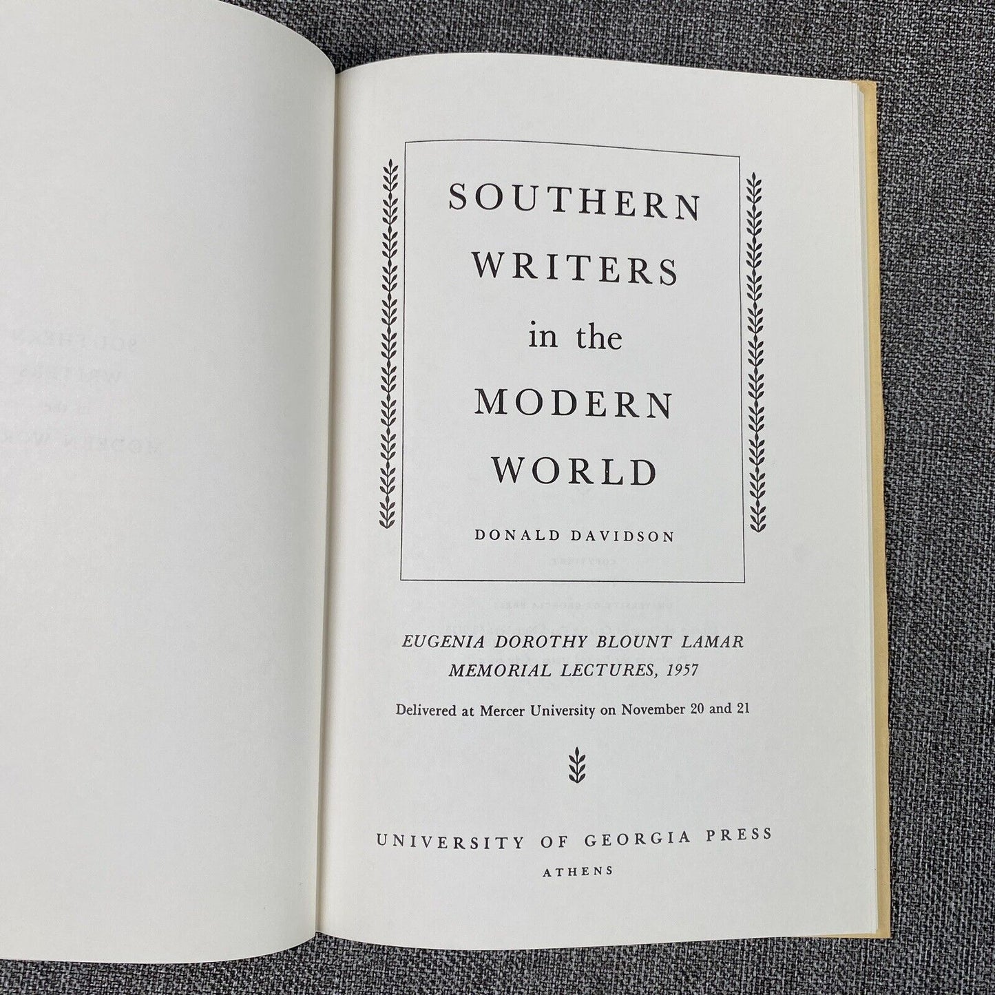 Southern Writers In The Modern World Donald Davidson Eugenia Lamar Lectures 1958