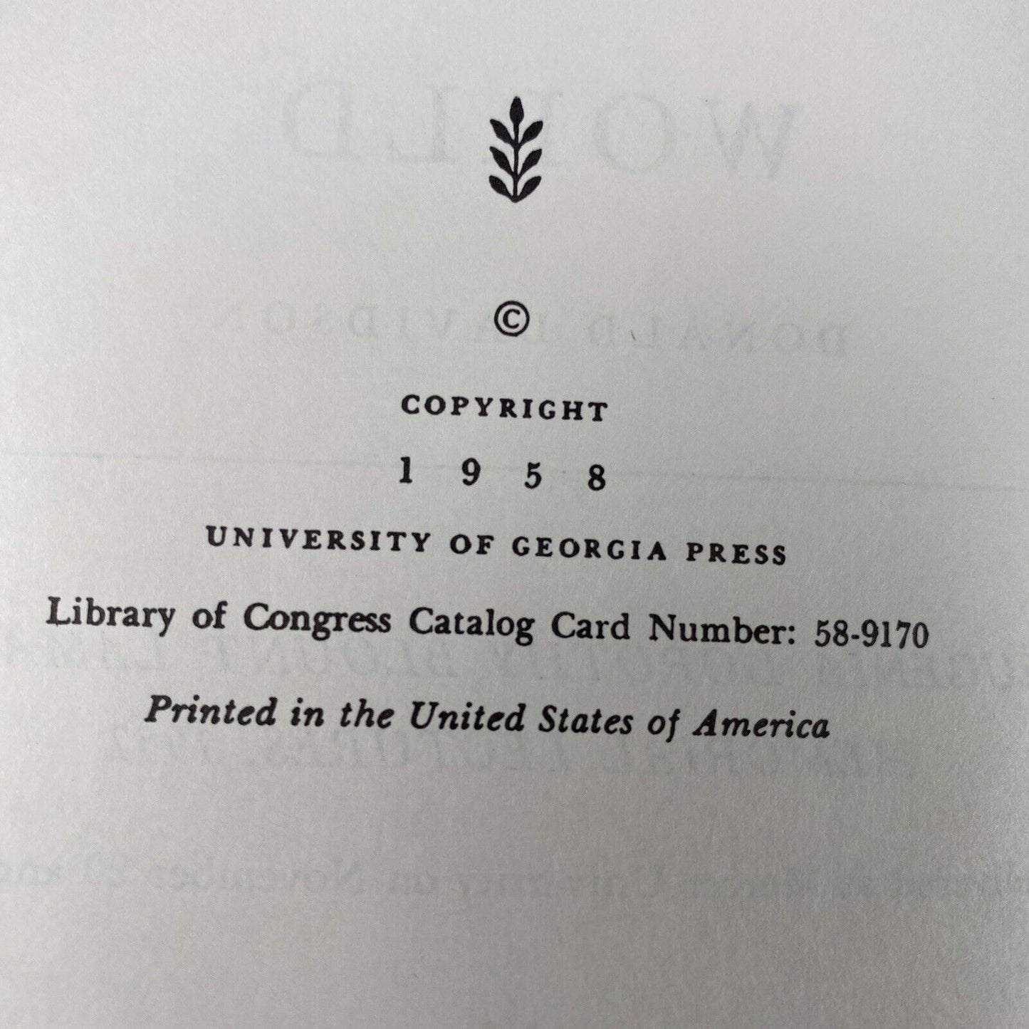 Southern Writers In The Modern World Donald Davidson Eugenia Lamar Lectures 1958