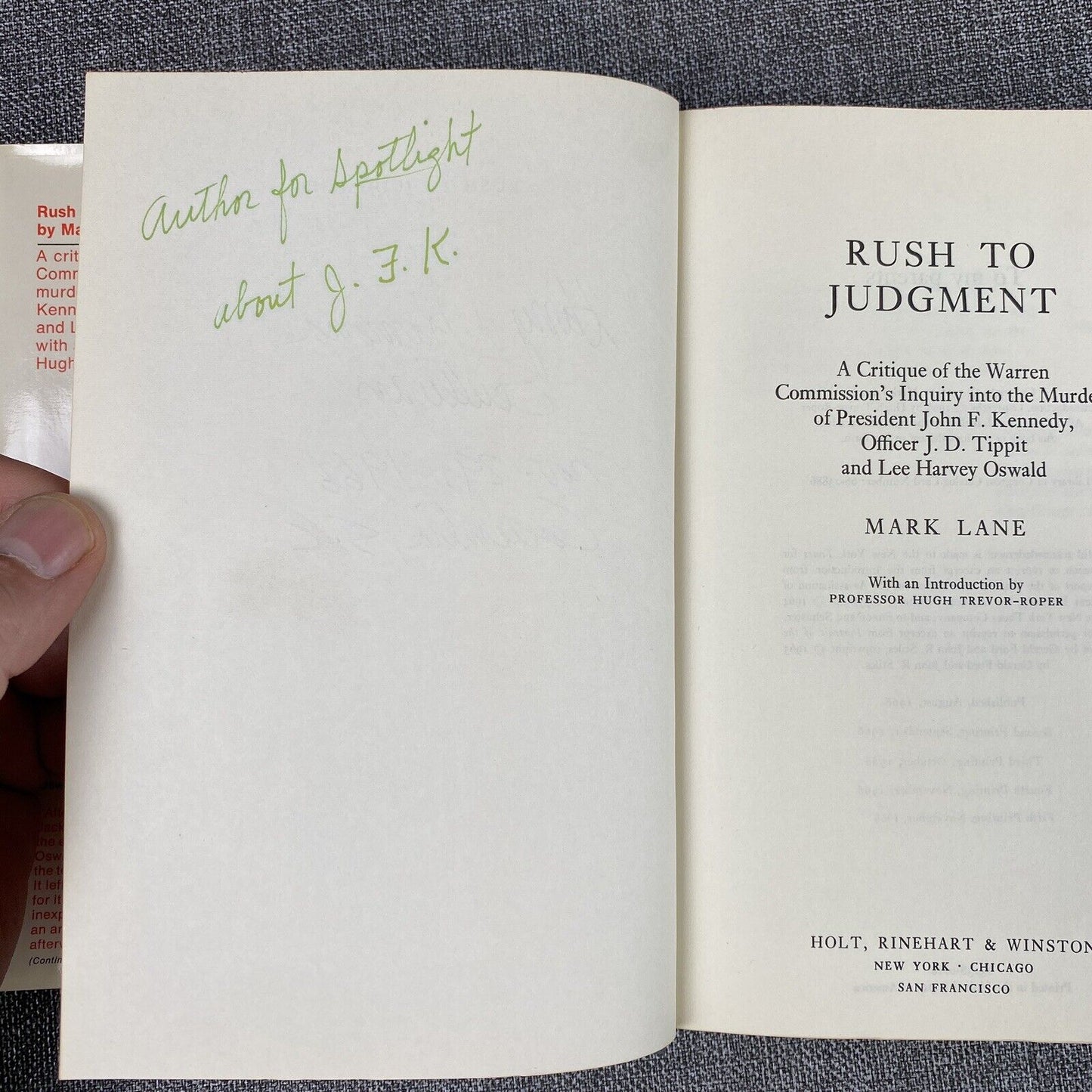 Rush to Judgment by Mark Lane 1966 Hardcover 1st Edition 5th Print JFK Book