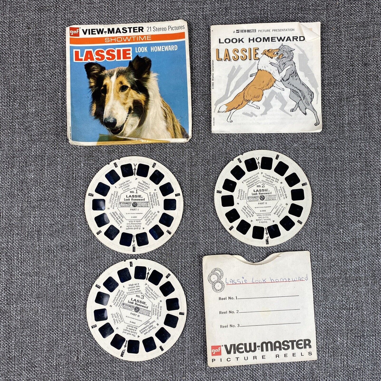 GAF View-Master Reel Packet 1968 Lassie Rides The Log Flume Look Homeward