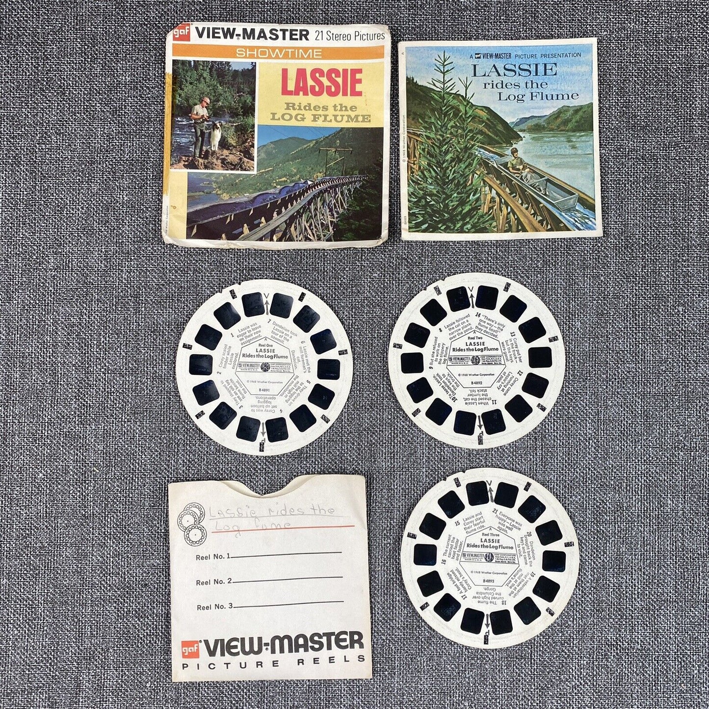 GAF View-Master Reel Packet 1968 Lassie Rides The Log Flume Look Homeward