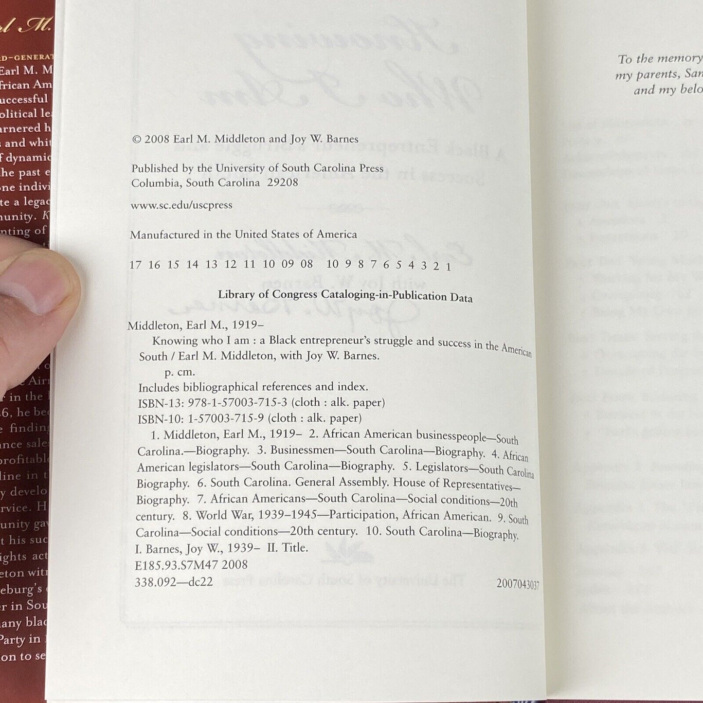 Knowing Who I Am: A Black Entrepreneur's Struggle E.M. Middleton/Barnes SIGNED