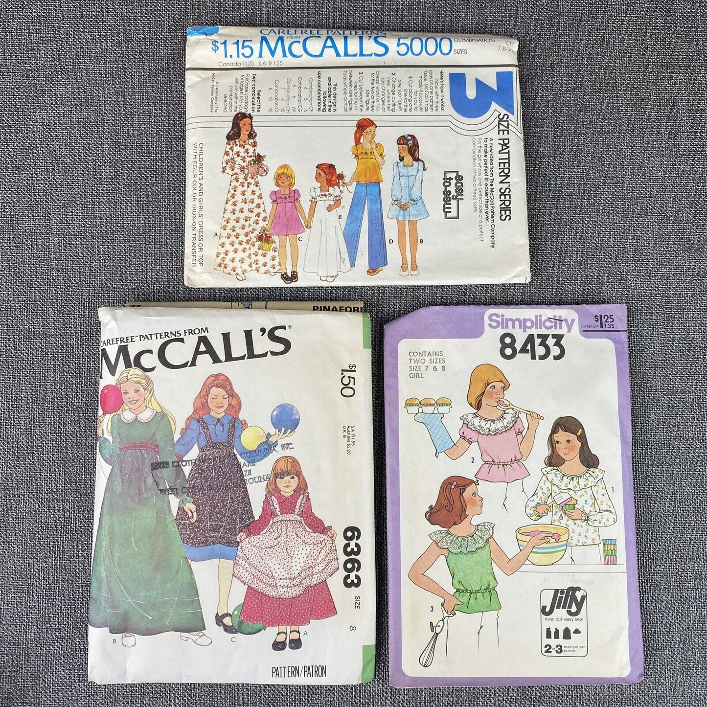 Lot Vintage Childs Pattern Size 7- 8 Cut 1970s (Lot of 3)