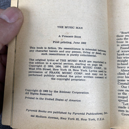 The Music Man Meredith Wilson 1962 1st Printing Pyramid Books paperback