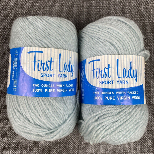 Vintage First Lady Sport Virgin Wool Yarn Set 2 skeins #6343 Baby Blue