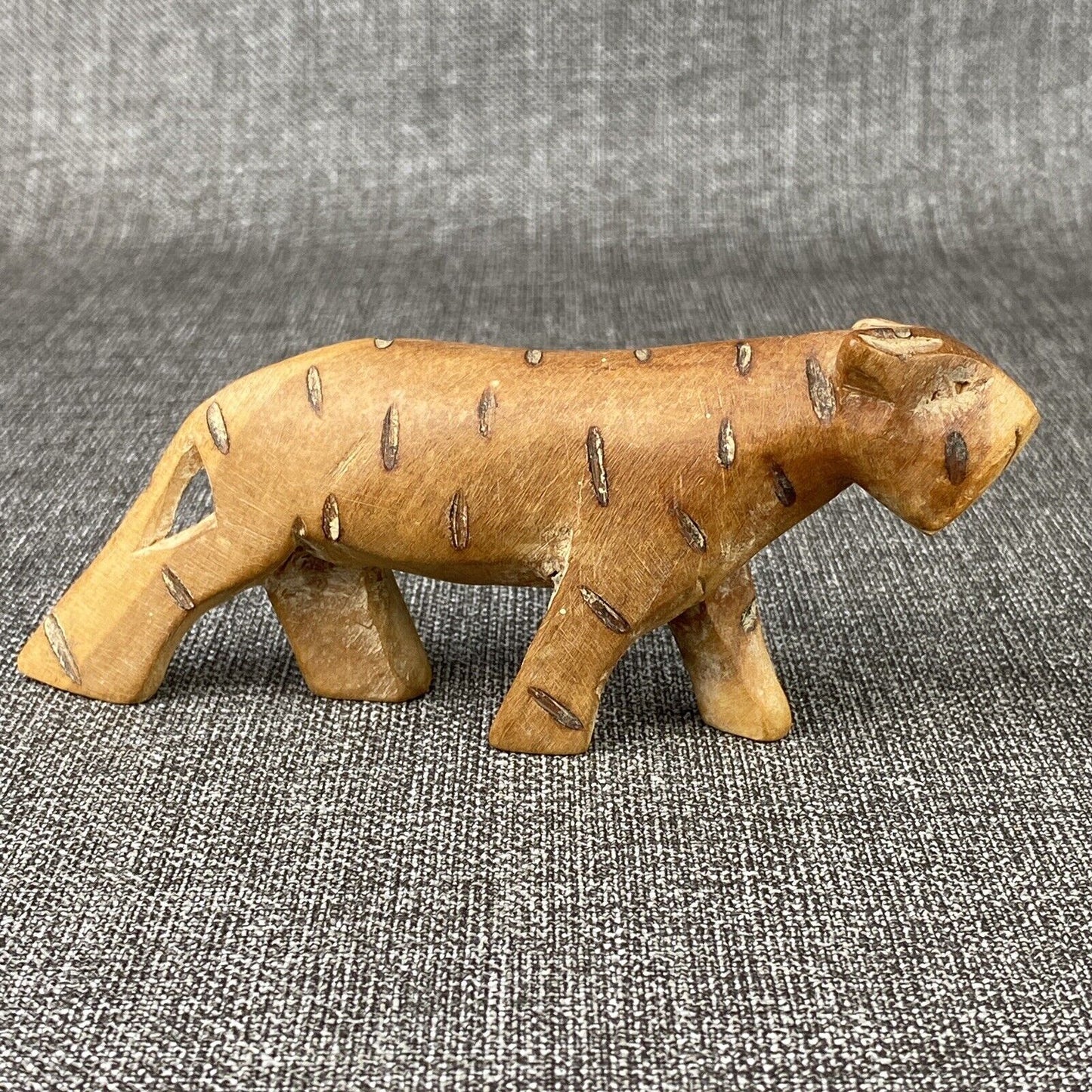 Hand Carved Wood Tiger Figure Primitive Folk Art Piece 6" long