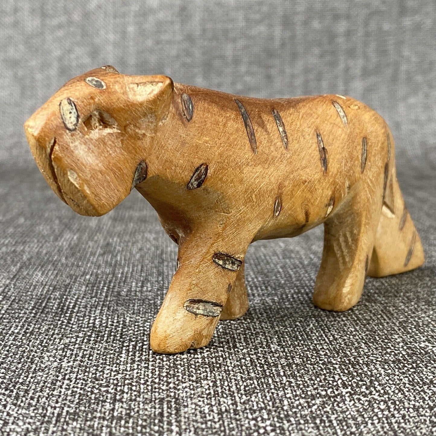 Hand Carved Wood Tiger Figure Primitive Folk Art Piece 6" long