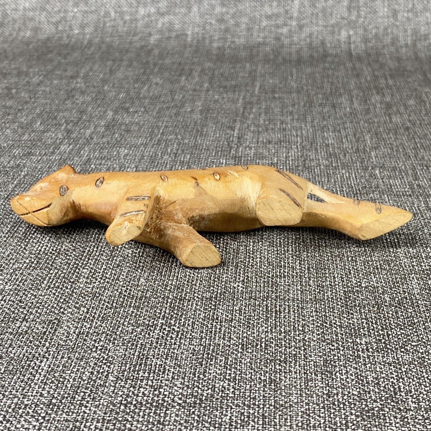 Hand Carved Wood Tiger Figure Primitive Folk Art Piece 6" long