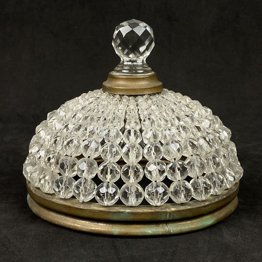 Vintage French Czech Beaded Crystal Globe Ceiling Light Fixture Dome