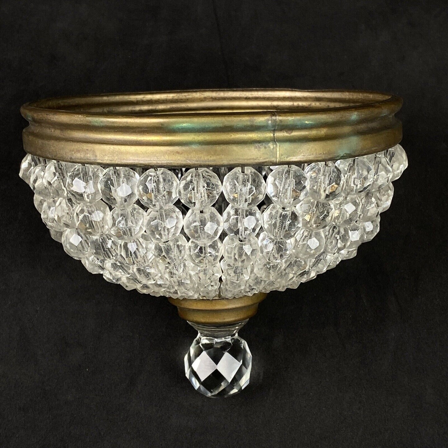 Vintage French Czech Beaded Crystal Globe Ceiling Light Fixture Dome