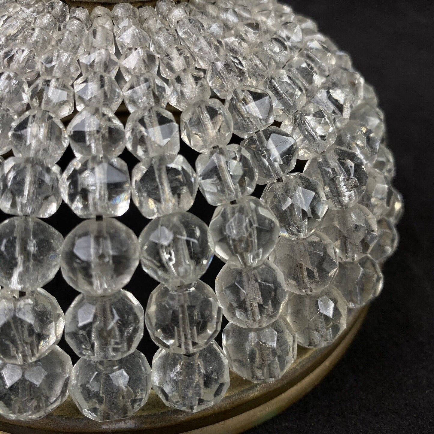 Vintage French Czech Beaded Crystal Globe Ceiling Light Fixture Dome