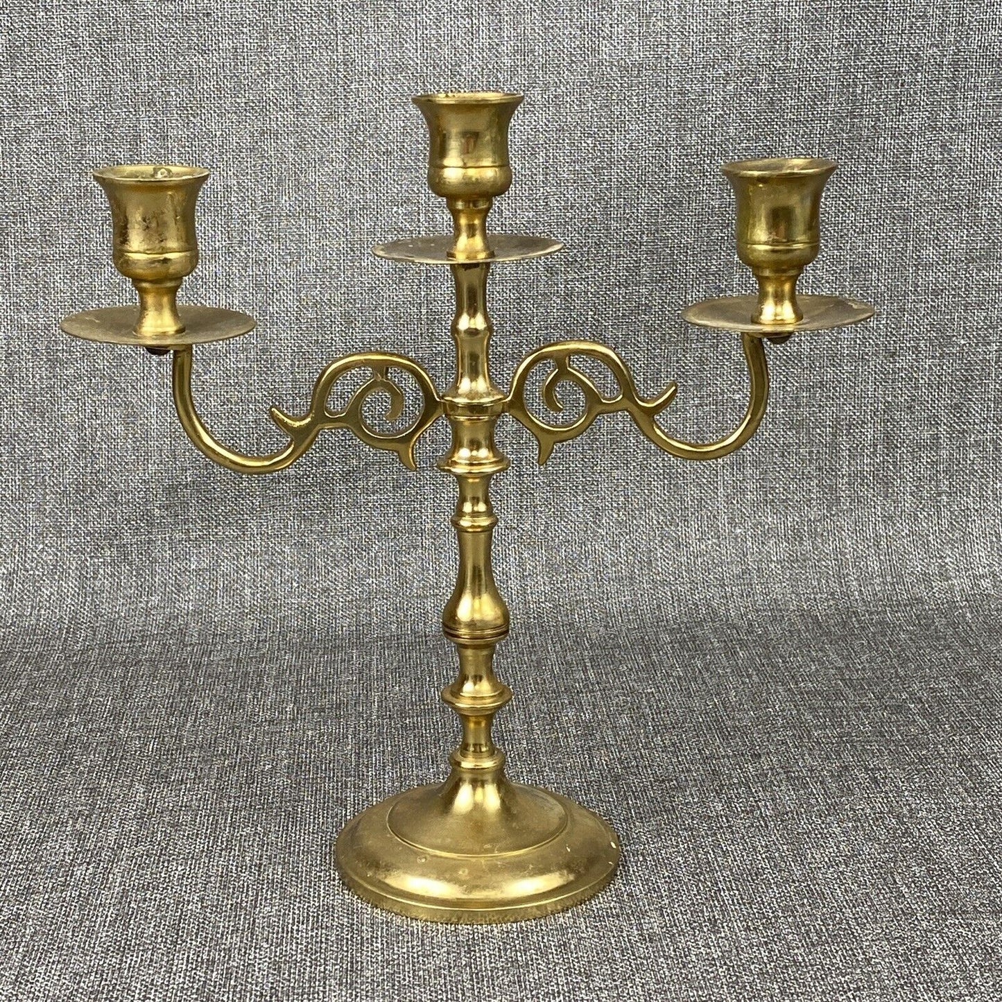 Vintage Brass Candelabra 3 arm Candle Holder made in India 9.5" tall