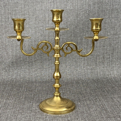 Vintage Brass Candelabra 3 arm Candle Holder made in India 9.5" tall