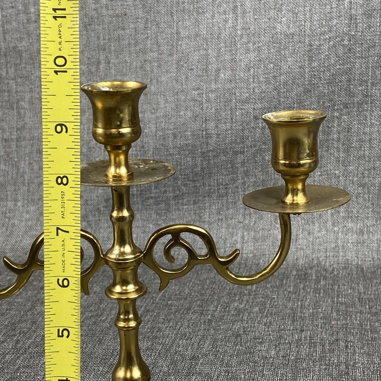 Vintage Brass Candelabra 3 arm Candle Holder made in India 9.5" tall