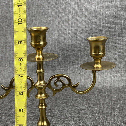 Vintage Brass Candelabra 3 arm Candle Holder made in India 9.5" tall