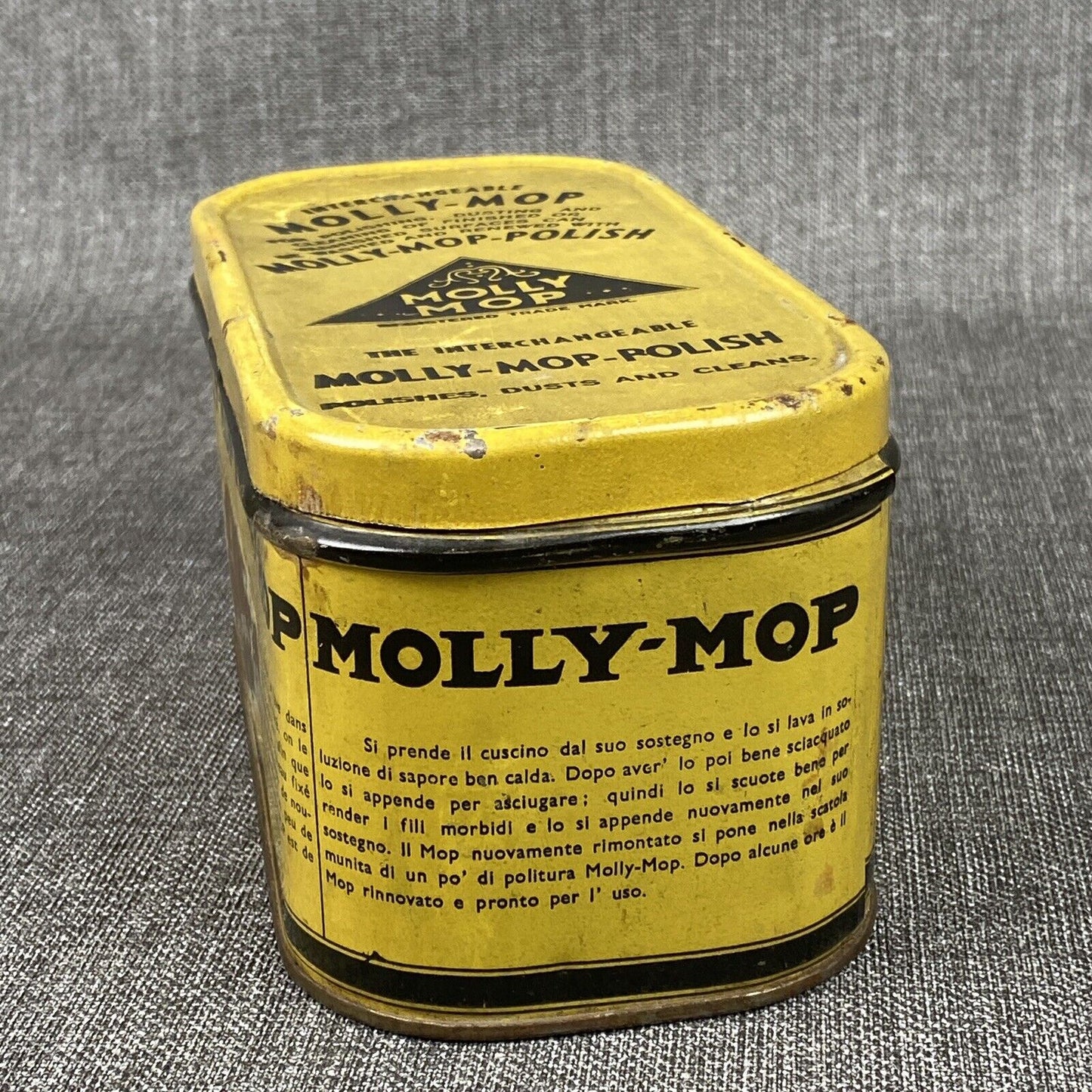 Vintage Interchangeable Molly-Mop Polish in the original Lithographed Can