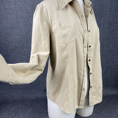 Womens Cato Creme Suede Shirt L Lightweight Long Sleeve Snap Buttons