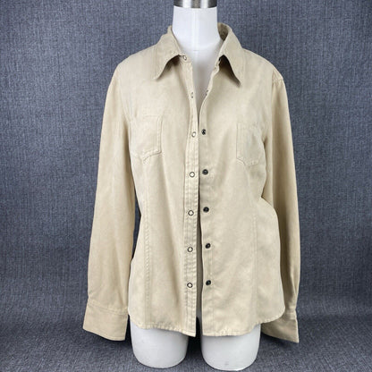 Womens Cato Creme Suede Shirt L Lightweight Long Sleeve Snap Buttons