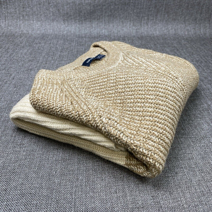 Nautica Men's Crew Neck Long Sleeve Knitted Sweater - Light Brown/Creme-Large