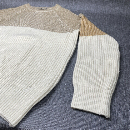 Nautica Men's Crew Neck Long Sleeve Knitted Sweater - Light Brown/Creme-Large