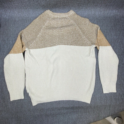 Nautica Men's Crew Neck Long Sleeve Knitted Sweater - Light Brown/Creme-Large