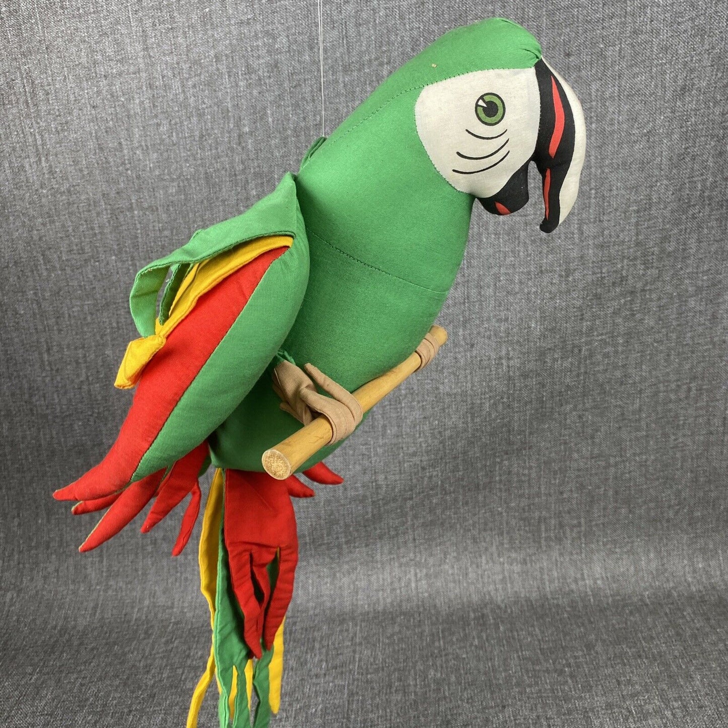 Vintage Hanging Parrot Plush Stuffed Fabric Cranciones Tropicana about 12" long