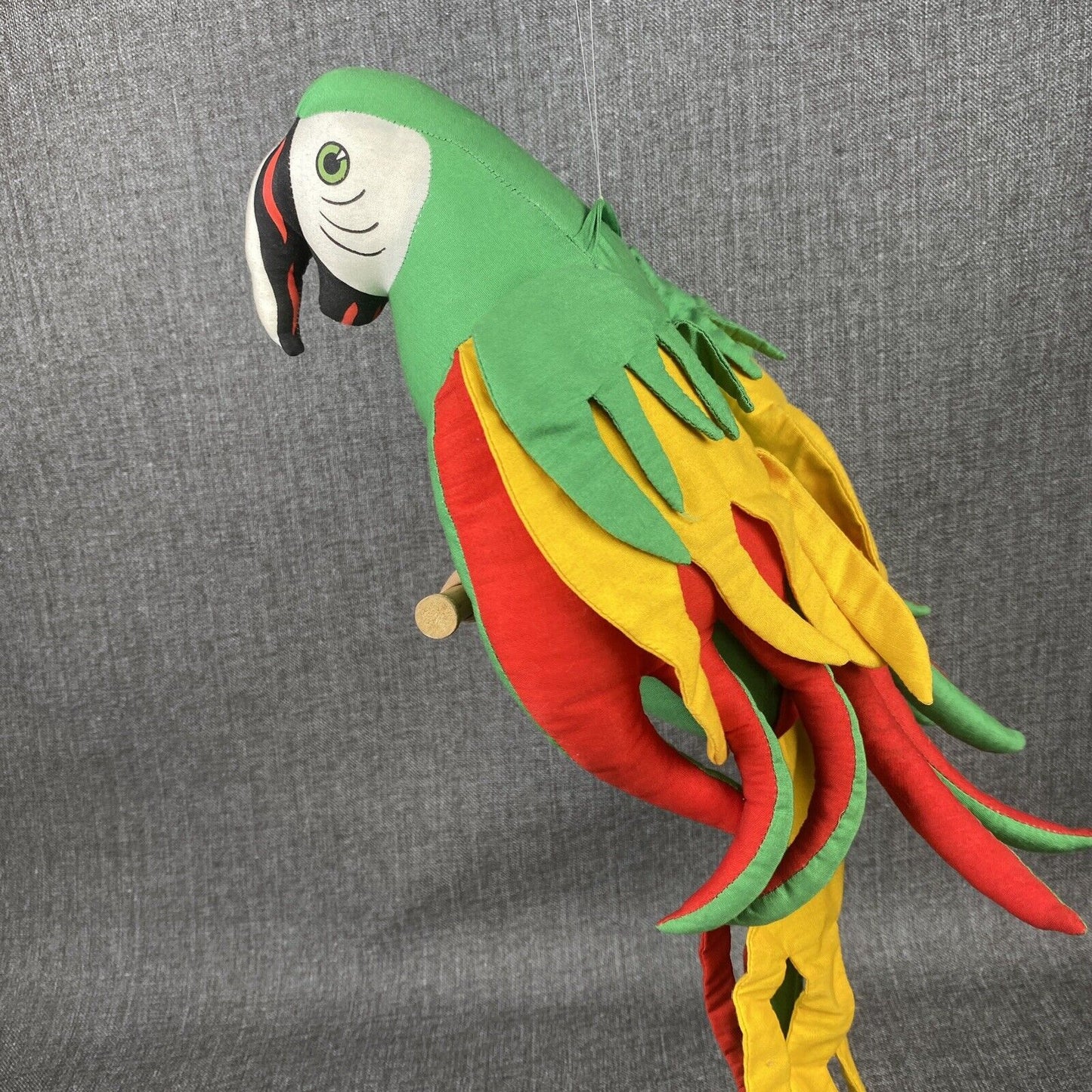 Vintage Hanging Parrot Plush Stuffed Fabric Cranciones Tropicana about 12" long