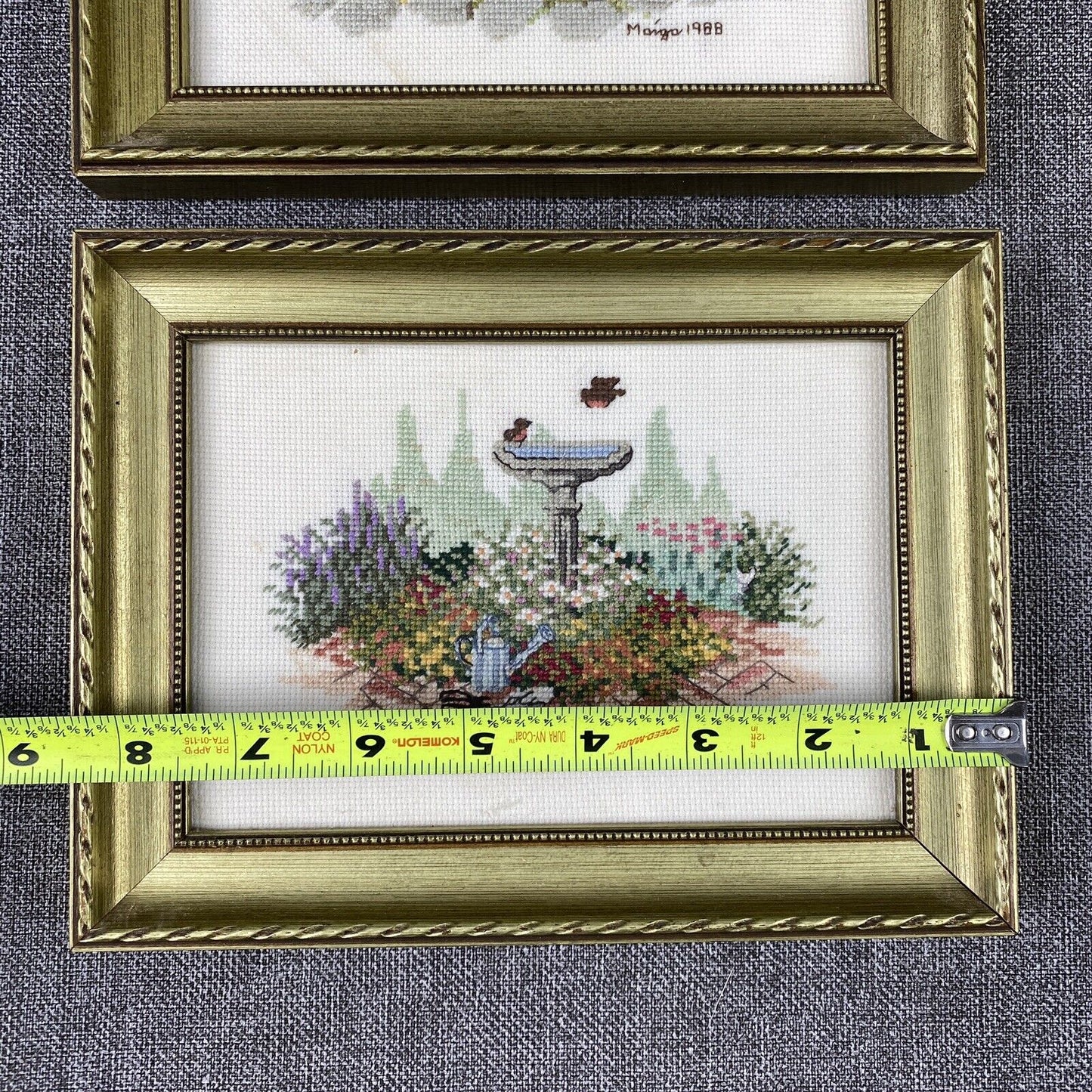 LOT of 3 Cross Stitch Framed Completed Floral Nursery Garden 1989