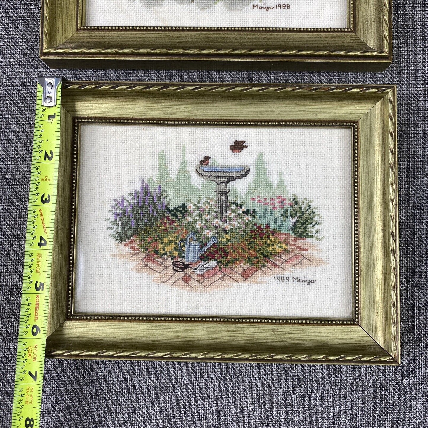 LOT of 3 Cross Stitch Framed Completed Floral Nursery Garden 1989