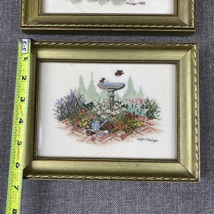 LOT of 3 Cross Stitch Framed Completed Floral Nursery Garden 1989