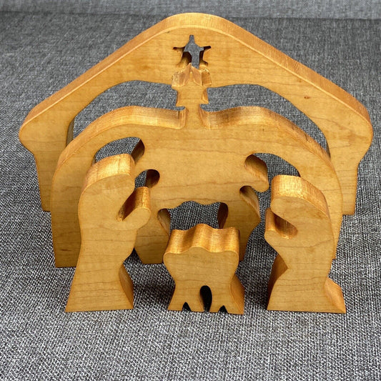 Vintage Wooden Nativity Display Wood 4 Level