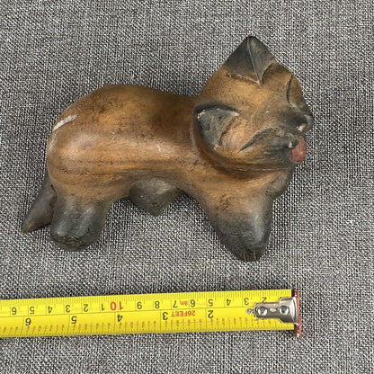 Vintage Wooden Carved Cat Folk Art Cat Yawning Handcrafted Mandalay Box Co