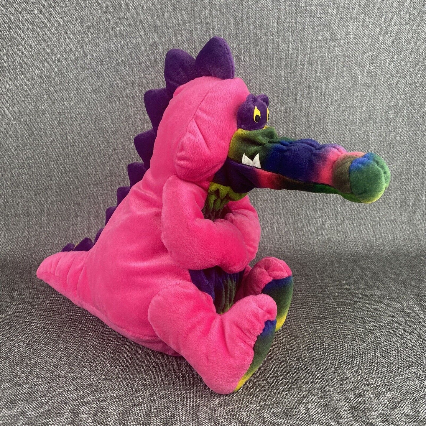 Vintage 2000 Stuffins Pink Rainbow Dinosaur Monster 13" Stuffed Animal Plush