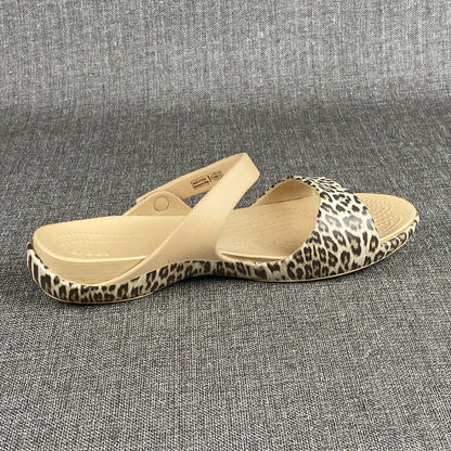 Crocs Dual Comfort Womens SZ 10 W Leopard Print Flip Flop Sandals Cheetah Shoes