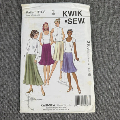 Kwik Sew 3108 Misses Skirts Sewing Pattern Sz XS, S, M-L, XL