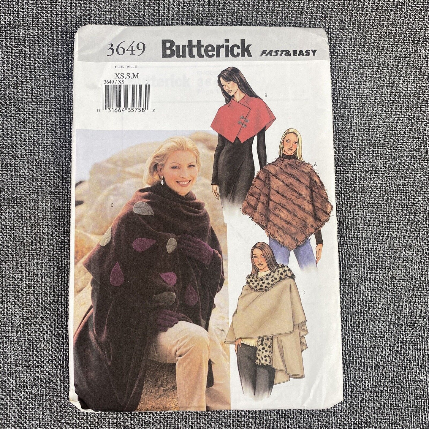 VTG BUTTERICK Sewing Pattern, 3649, Women’s Poncho-Capelet-Stole, SZ XS-M Uncut